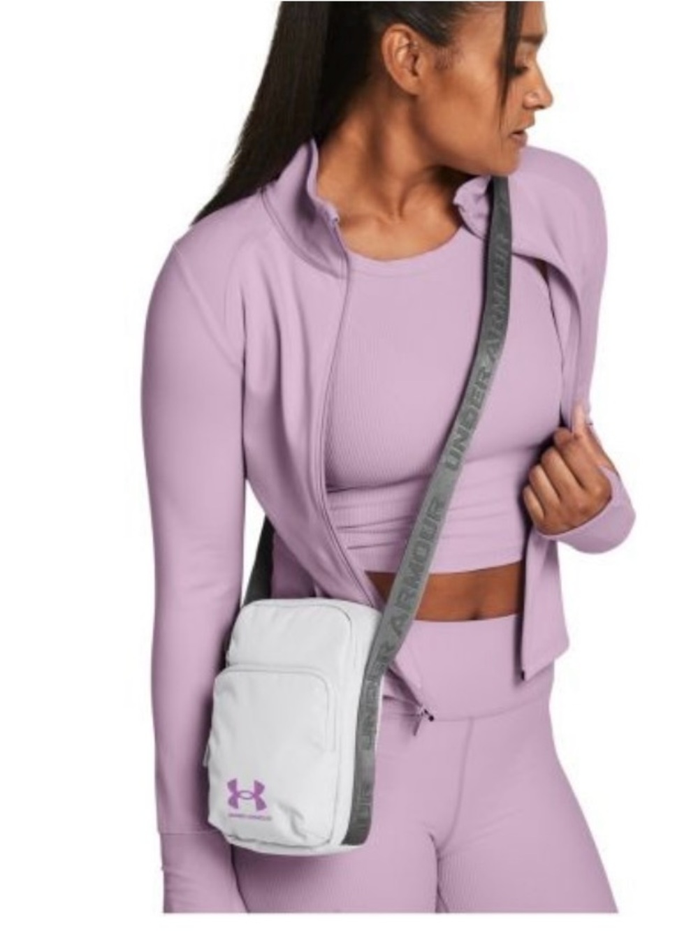 Under Armour Lilac Jacket & Crop Top Set with White Crossbody
